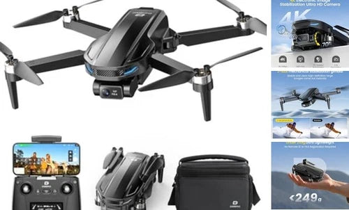 2-axis gimbal drone with camera and remote controller, quadcopter, dark gray