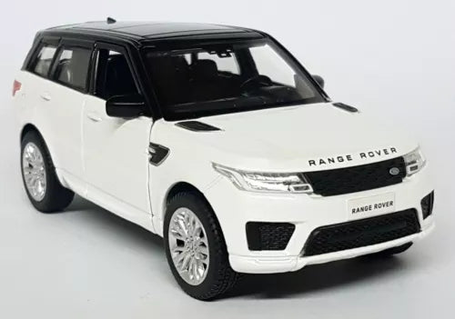 White Range Rover Sport diecast pull-back toy car, front three-quarter view