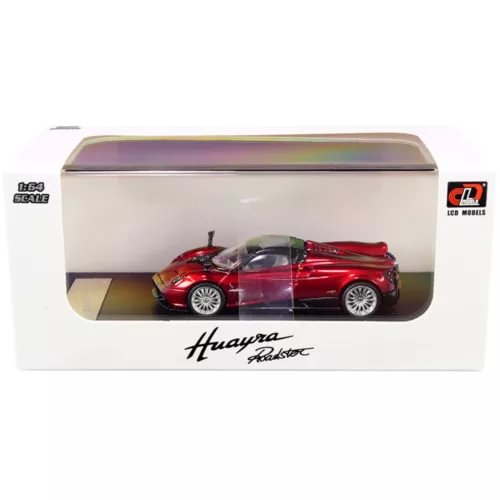 1/64 diecast Pagani Huayra Roadster red metallic model with carbon-effect top, in box