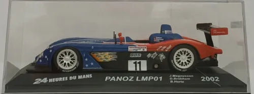 Blue and orange diecast race car model, Panoz LMP01 2002 Le Mans