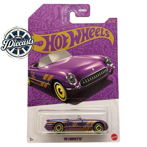 Purple 55 Corvette diecast car with chrome details, 1:64 collectible toy
