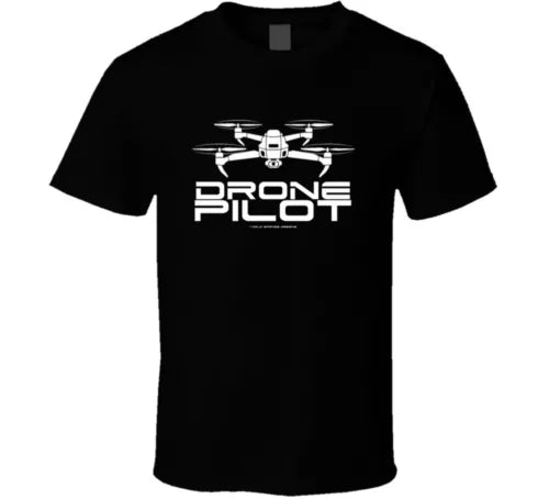 Dark T-shirt with white quadcopter and DRONE PILOT front print