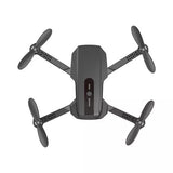 Quadcopter drone with four black propellers and central control body