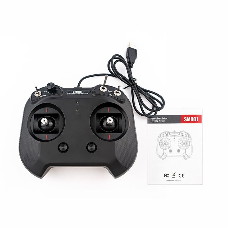 RC flight simulator transmitter controller with dual joysticks and USB cable