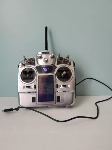 Drone remote control transmitter with screen and two joysticks