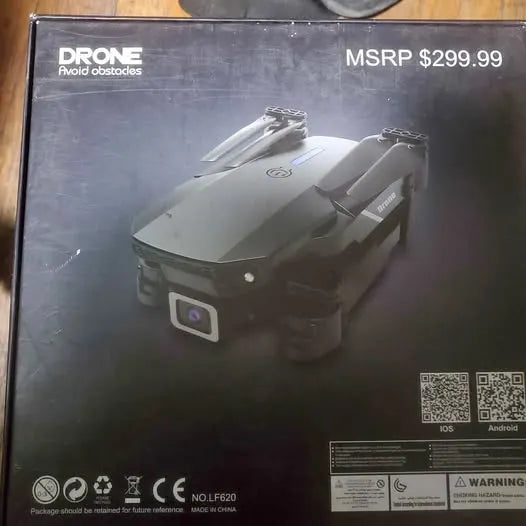 Drone retail box with printed drone front view and MSRP $299.99