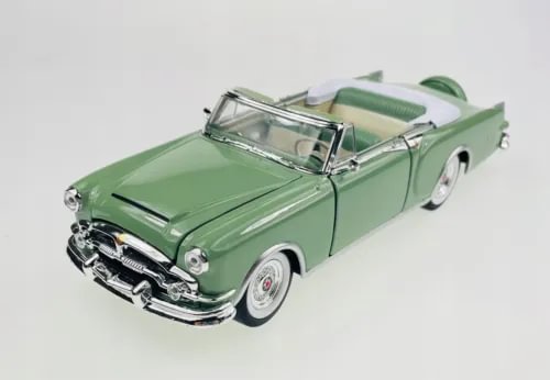 Green Packard convertible diecast model car, front 3/4 view, 1:24 scale
