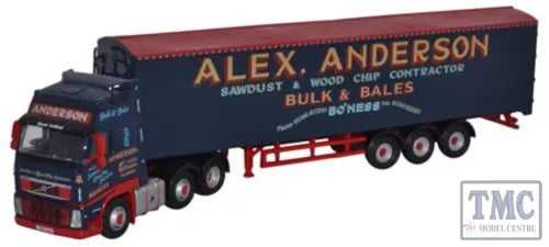 Diecast truck model with red and blue cab and red trailer marked "ALEX ANDERSON".