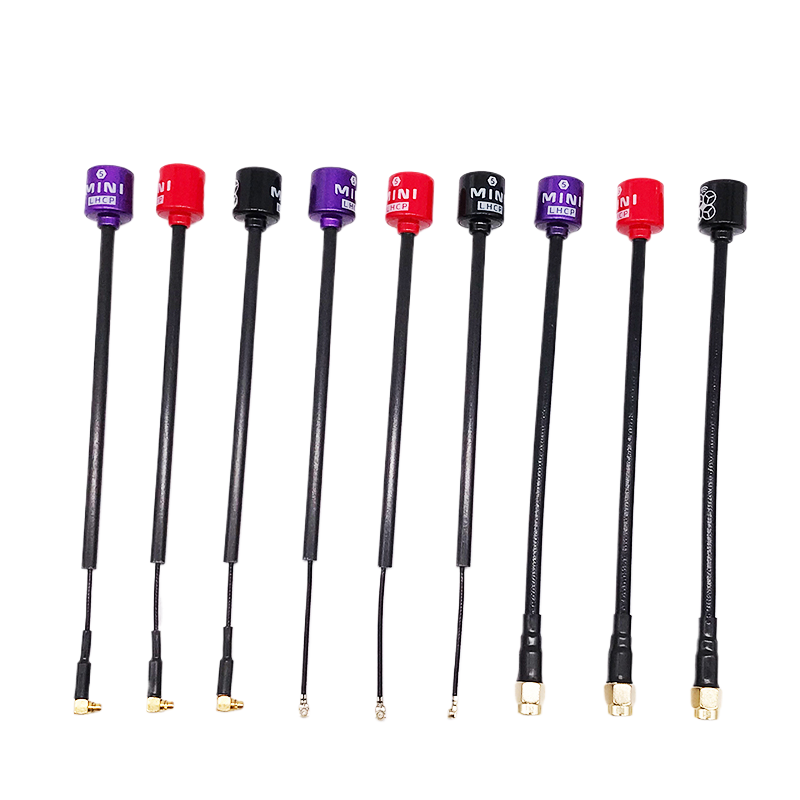FPV lollipop antennas set with colored caps and SMA/UFL connectors on black leads