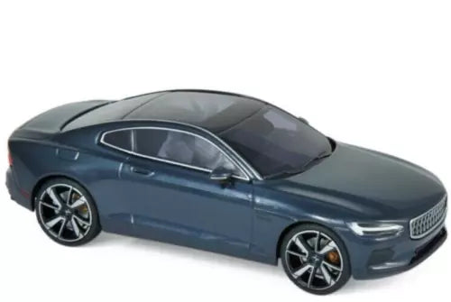 Midnight blue metallic diecast model car, side view with black wheels