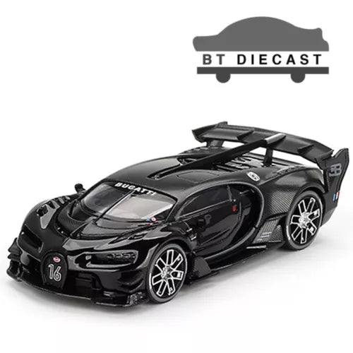 Bugatti Vision Gran Turismo 1/64 black diecast model car with detailed wheels