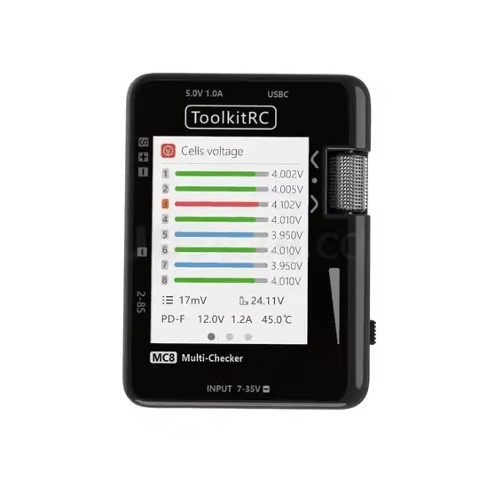 MC8 Smart Battery Multi-Checker Balancer Receiver Signal Tester Function LiPo LiHV LiFe Lion USB-A Fast Charging UAV Drone