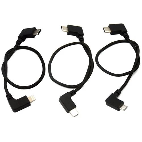 Black multi-connector charging cables with USB, Type-C, Lightning and micro ends