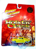 Johnny Lightning diecast Christmas tree ornament in blister, yellow car on red card