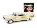 Cream 1957 Plymouth Fury diecast model car with yellow stripe, 1:64 scale
