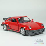 Red diecast model car, front three-quarter view with black front bumper