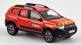 Norev DACIA Duster 2020 firefighters diecast model car, red SUV with decals and roof lights