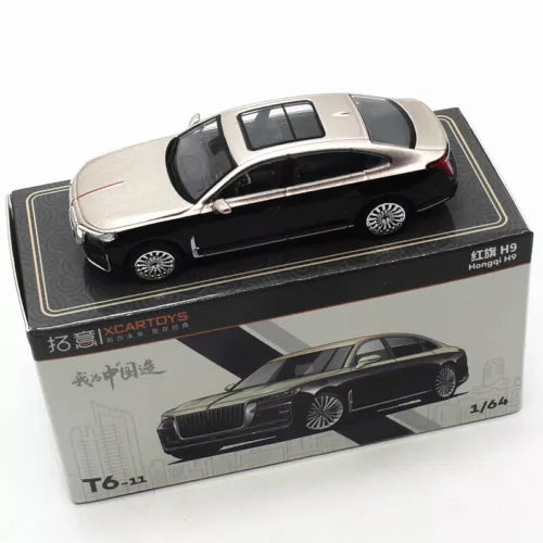 1/64 diecast car model toy with cream body, black wheels, in display box