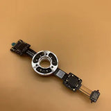 Drone gimbal motor lower bracket with circular metal mount and ribbon cable
