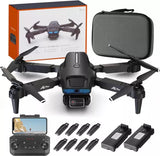 Foldable RC quadcopter drone with camera, controller and extra batteries in carrying case