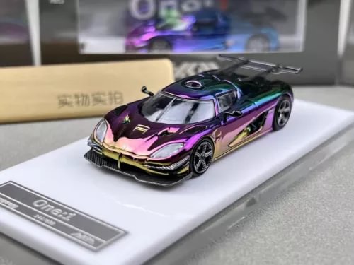 Electroplated racing sports diecast car, dark green with purple pink accents