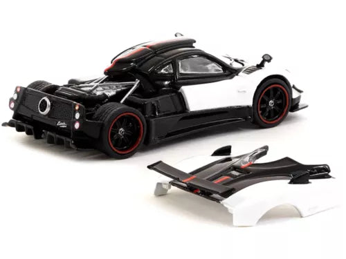 1/64 diecast model car of Pagani Zonda Cinque, white and black with red accents
