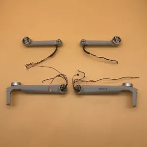 Drone motor arm repair parts with wiring and metal arms, left and right