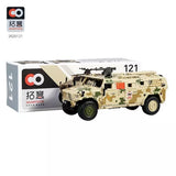 1:64 diecast military vehicle model car, tan camo, side view with box