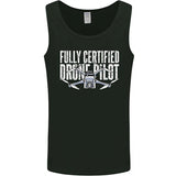 Men's black sleeveless crewneck tank top with white drone graphic print