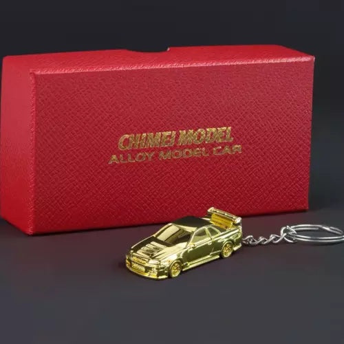 Gold electroplate alloy model car key chain with keyring and chain