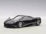 1/43 Pagani Huayra diecast car model in black with silver stripes, AUTOart