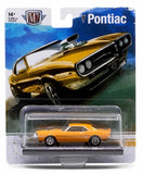 Orange Pontiac Firebird 1:64 diecast car model in clear blister packaging