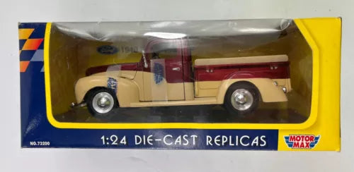 Cream and red 1:24 die-cast pickup truck model in display box