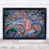 Framed panoramic village aerial print with church and winding streets