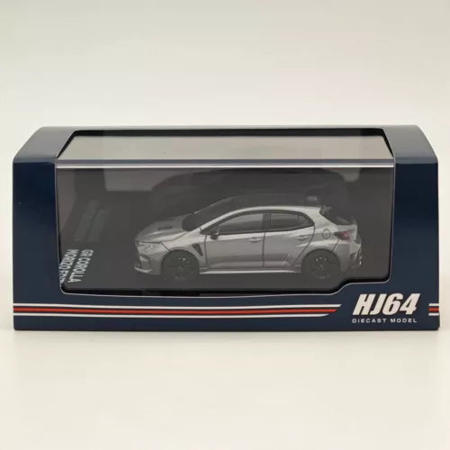 1/64 diecast model car in display box, silver gray Toyota GR Corolla RZ