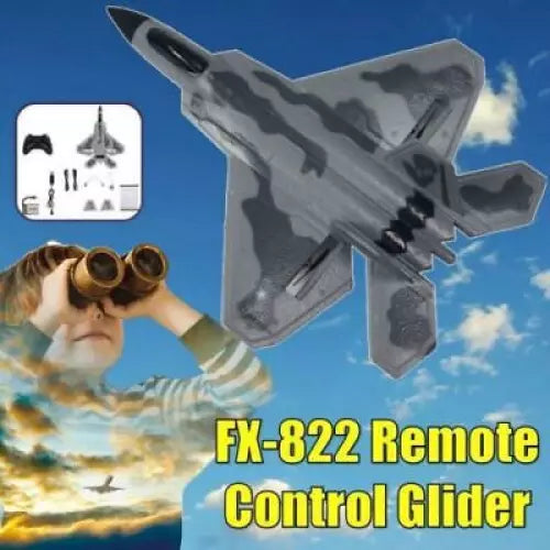 Gray camouflage RC fixed-wing toy glider airplane, twin wing tips