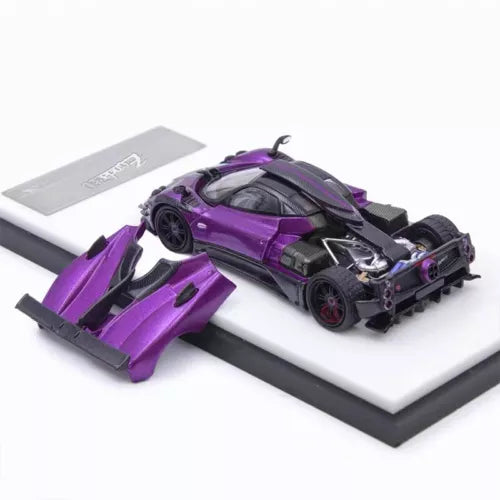 Purple and black 1:64 diecast racing car model with detachable front wing part
