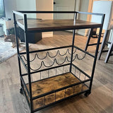 Black metal 3-tier shelf cart with open frame and wheels