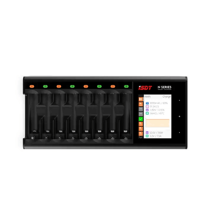 ISDT multichannel LCD battery smart charger with 8 battery slots and display