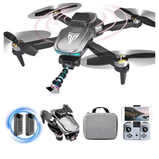 Camera drone with remote controller, carrying case, and prop guards
