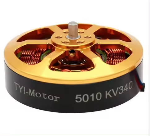 Brushless drone motor, gold top plate and black casing labeled TYI-Motor 5010 KV340