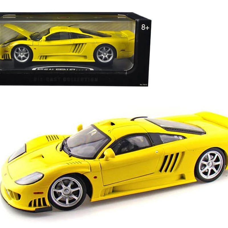 Yellow Saleen S7 1:12 diecast sports car model with silver wheels