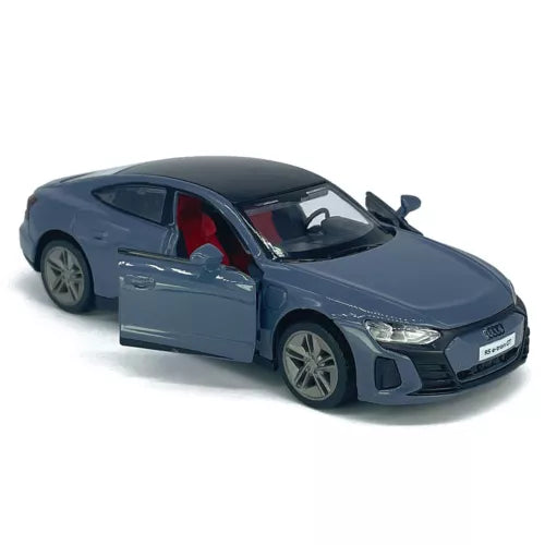 Audi RS e-tron GT diecast model car, gray, open driver-side door