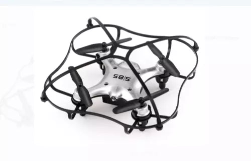 Silver micro mini quadcopter drone with four propellers and protective frame