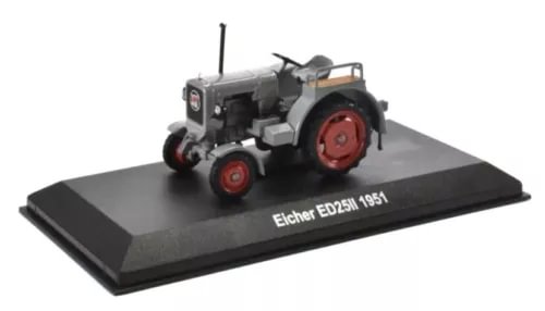 Eicher ED25II 1:43 diecast tractor on black base, gray body with red wheels