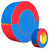 Colorful foam play tunnel mat set with red and blue arches and circular openings