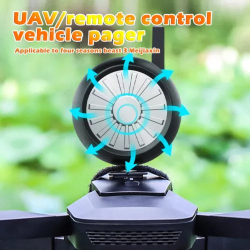 Black drone wireless speaker megaphone unit with circular speaker grille
