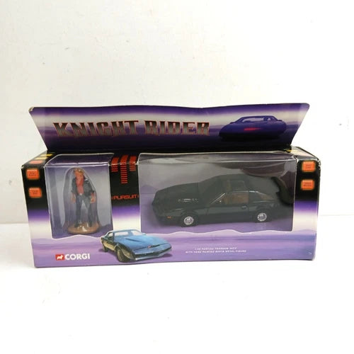 Diecast car and KITT figurine toy set in retail box, purple and black styling