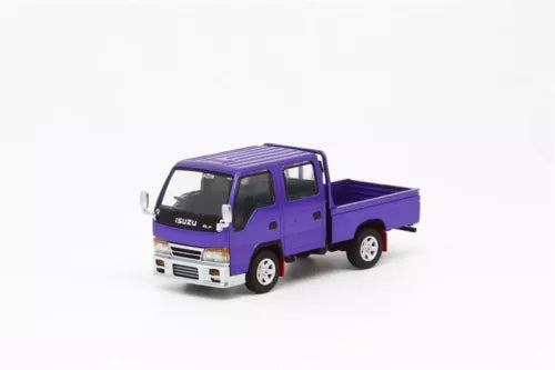 Isuzu ELF light truck diecast model, purple pickup cab and open bed
