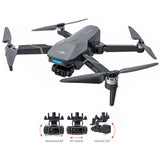 Gray FPV quadcopter drone with 3-axis gimbal camera and four propellers